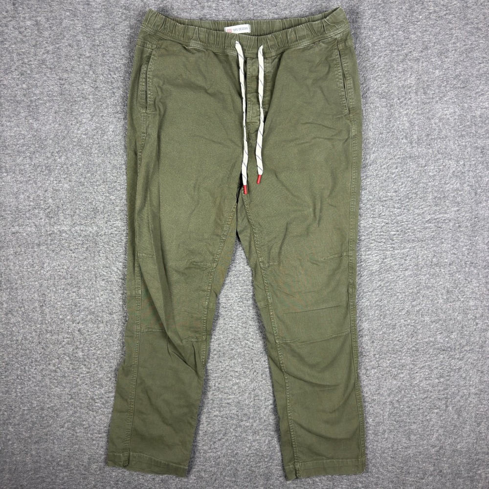 Topo Designs Dirt Pants Mens XL Green‎ Organic Cotton Drawstring Stretch Canvas